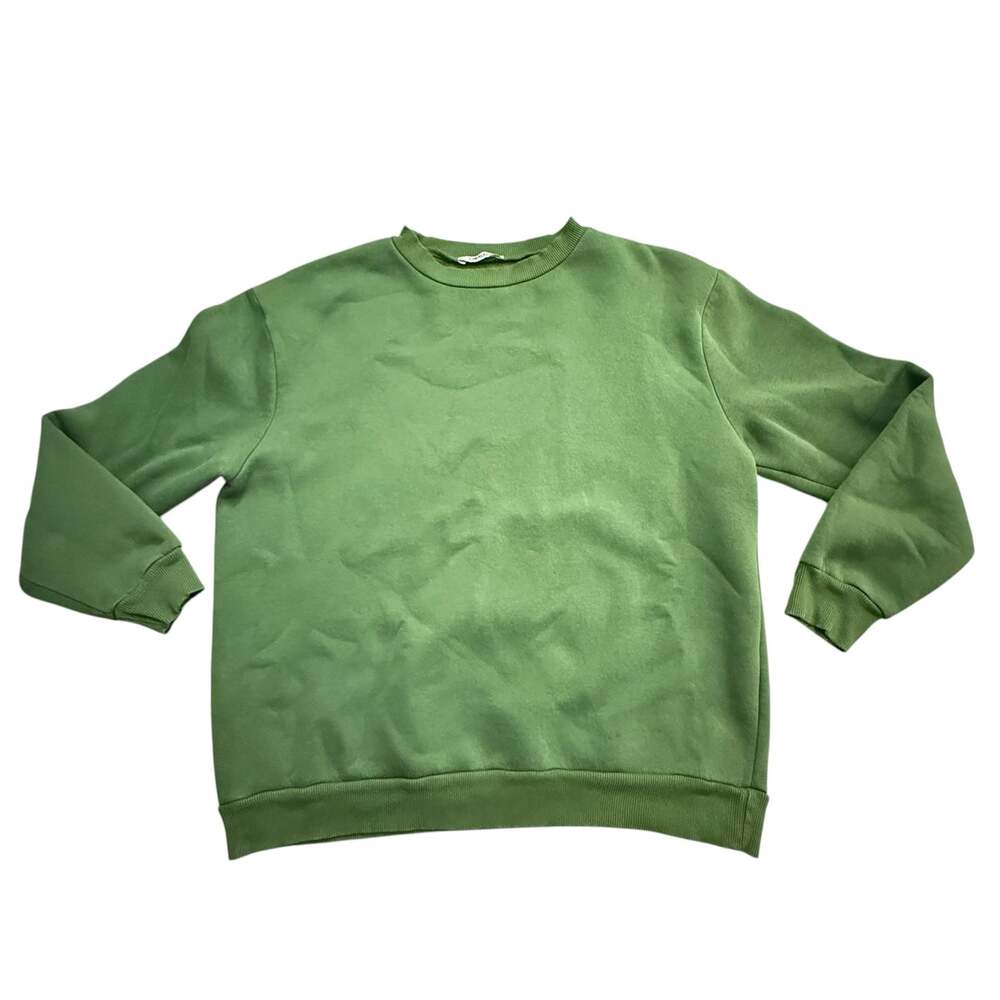 Cherleck Solid Green Crewneck Fleece Sweatshirt